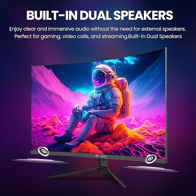 CRUA 27'' Curved Gaming Monitor 260Hz/240Hz QHD 1440P 1800R VA Panel Computer Monitor with Built-in Speakers Support AMD FreeSync 120% sRGB Blue Light Filter HDMI2.0 &amp DP1.4 Wall Mountable-B