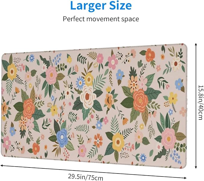 Pastel Pink Green Boho Floral Desk Cover MatExtended Large Mouse PadComputer Laptop Mat Desk Decor for Office Game Home 30x16 Inch