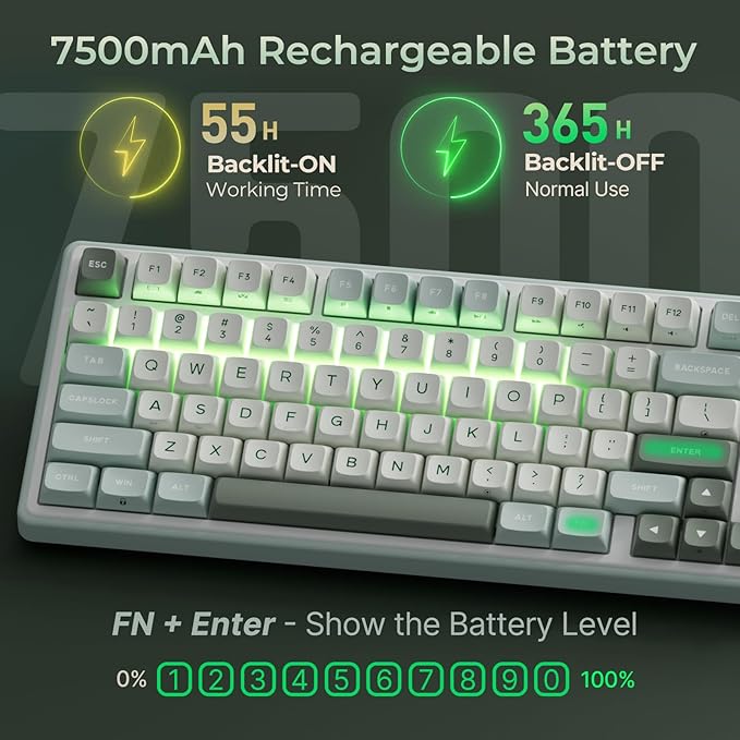 RK ROYAL KLUDGE R98 Pro Wireless Mechanical Keyboard Creamy Bluetooth/2.4GHz/Wired RGB Gaming Keyboard with Number Pad and Knob MDA Profile PBT Keycaps Gasket Hot Swappable Tactile Switch Cyan