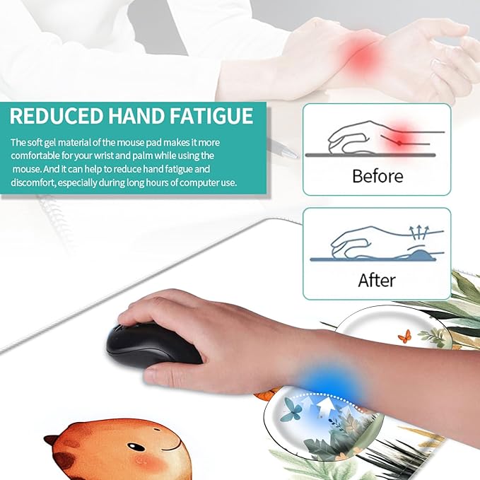 Keyboard Mouse Pad Set Extended Gaming Mouse Pad+Ergonomics Keyboard Wrist Rest Support Memory Foam Easy Typing Pain Relief 4Pcs XL Ultra Thick Desk MatCute Dinosaur Butterfly