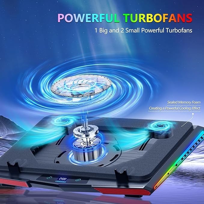 Cooling Pad for Dell Alienware m16 m17 m15 x17 x16 x15 x14 Area-51m 17 16 15 14 inch Gaming LaptopIt is a Heat Dissipation Monster with Powerful Turbo Fan Can Fast CoolingRGB Light Mode