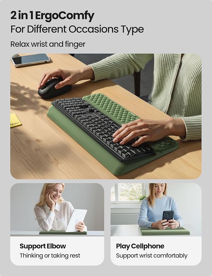 Vaydeer Wrist Rest with Keyboard Stand Computer Wrist Support Pad Ergonomic Keyboard Riser Holder Lifter Tray with Wrist Pad Soft Memory Foam Desk Cushion Palm Hand Typing for Office Home School
