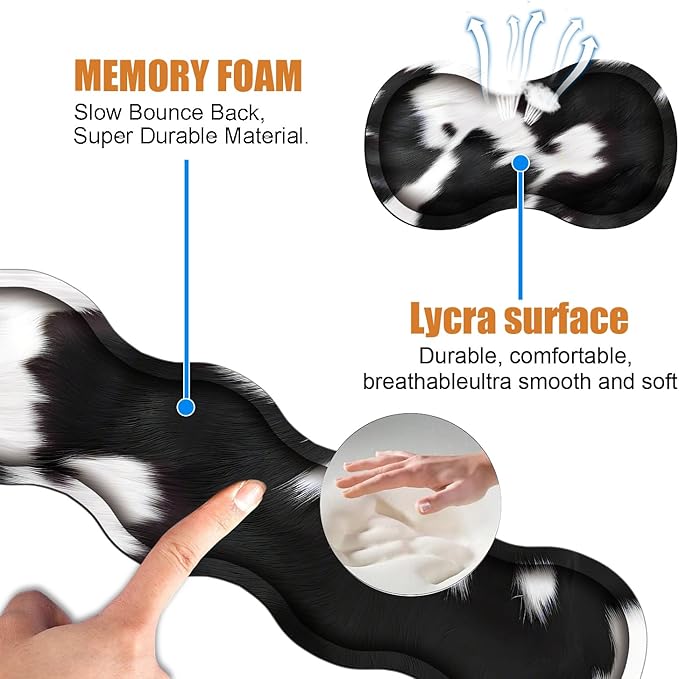 4 in 1 Ergonomic Keyboard Wrist Rest &amp Mouse Pad Wrist Rest Set Large XXL Gaming Desk Mat 31.5x 11.8 with Non-Slip Base Memory Foam for Home Office Study Gaming Black and White Cow Print