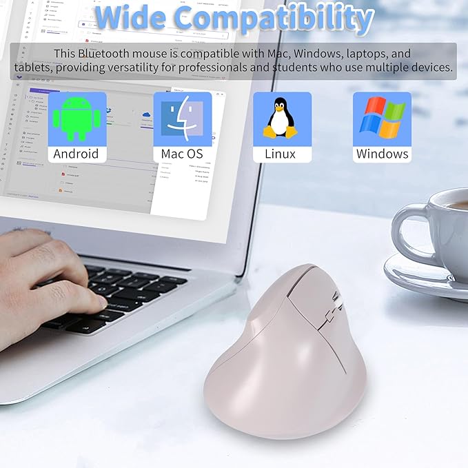 Bluetooth Wireless Vertical Mouse - Ergonomic Design Rechargeable with Type-C Silent Operation for Office and Home Use Ideal for Professionals &amp Students (Gray)