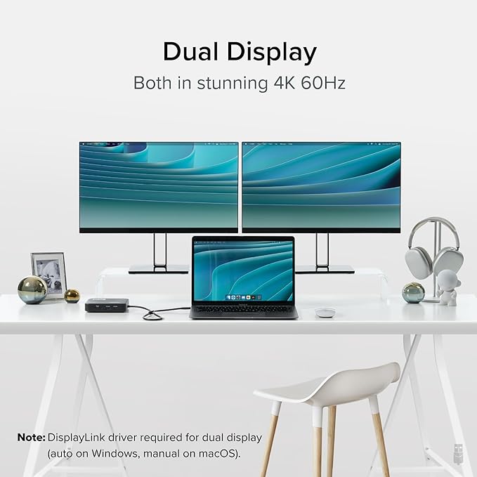 Plugable 7-in-1 USB-C DisplayLink Dock – Dual 4K 60Hz HDMI USB-C &amp USB-A (10Gbps) SD Card Gigabit Ethernet 100W PD Charging – Compatible with macOS &amp Windows MacBook Dual Monitor Support
