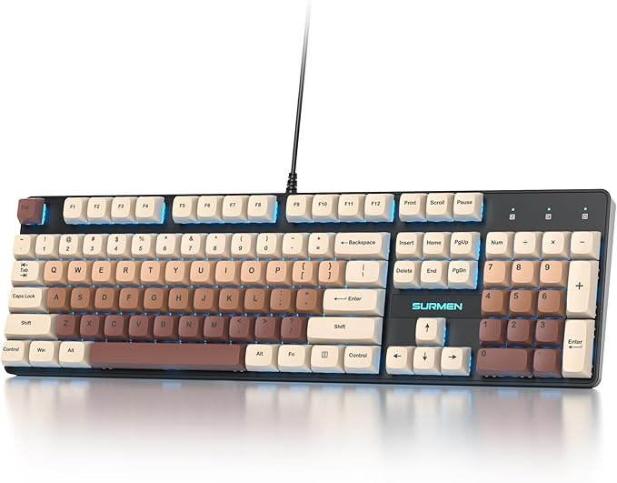 Wired Full Size Brown Mechanical Keyboard 104 Keys Creamy Keyboard with Number Pad RGB Gaming Keyboards Linear Red Switch NKRO for Windows Laptop PC Gamer(104 Brown)