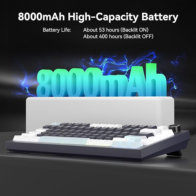 Gurjot Wireless Mechanical Keyboard with KnobTri-Mode BT5.0/2.4GHz/USB-C Hot Swappable Mechanical KeyboardPre-lubed Linear Switches8000mAH Battery RGB Backlit Computer Gaming Keyboards