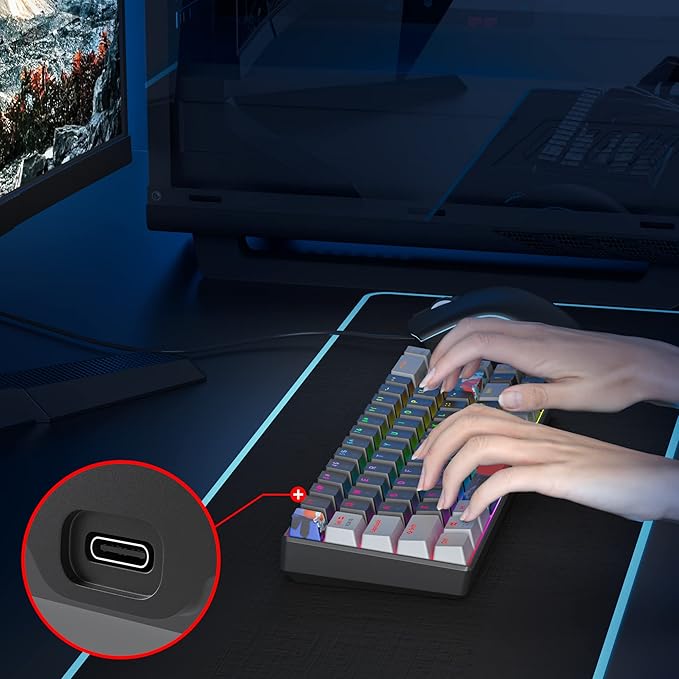 Owpkeenthy Portable 65% Percent Mechanical Gaming Keyboard Mini Wired Ultra Compact RGB 68 Keys Office Keyboard with Red Switch Backlit for PC/PS5/XBOX(Dark/ 68 Red Switch)