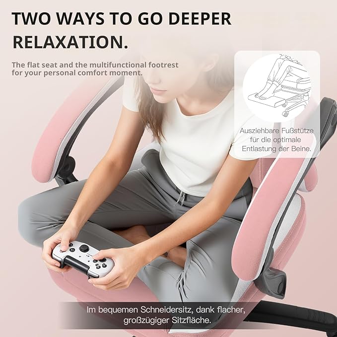 Dowinx Gaming Chair Breathable Fabric Game Chair with Gel Pad and Storage Bag Comfortable Gamer Chair with Pocket Spring CushionErgonomic Computer Chair with FootrestPink
