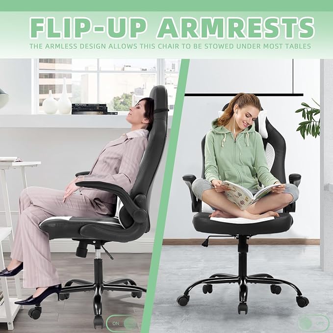 Big &amp Tall Ergonomic PU Leather Adult Gaming Chair - White