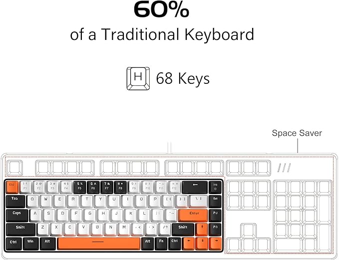 MageGee Portable 60% Mechanical Gaming Keyboard MK-Box LED Backlit Compact 68 Keys Mini Wired Office Keyboard with Red Switch for Windows Laptop PC Mac - White/Black