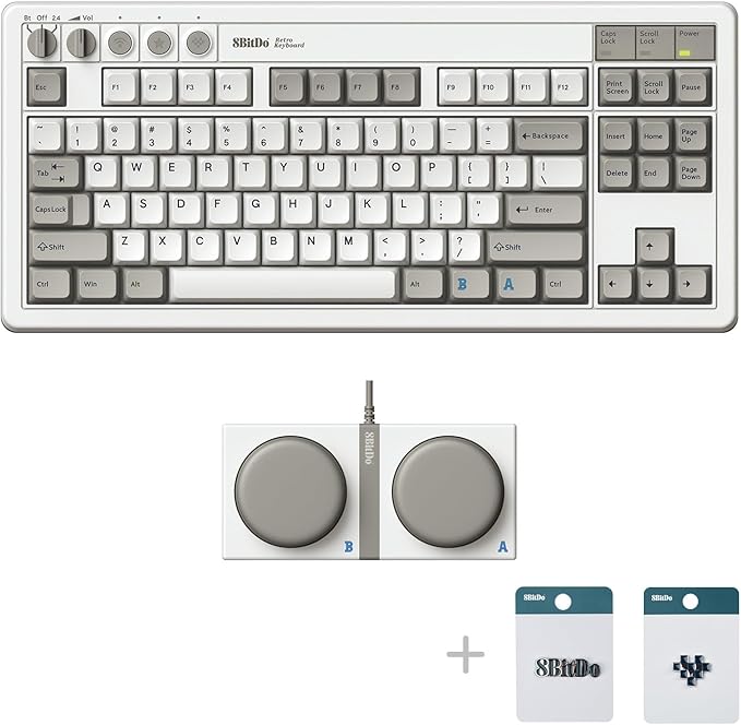 8Bitdo 87 Keys Retro Mechanical Keyboard Bluetooth/2.4G/USB-C Hot Swappable Dual Super Programmable Buttons Volume knob for Windows and Android - M Edition