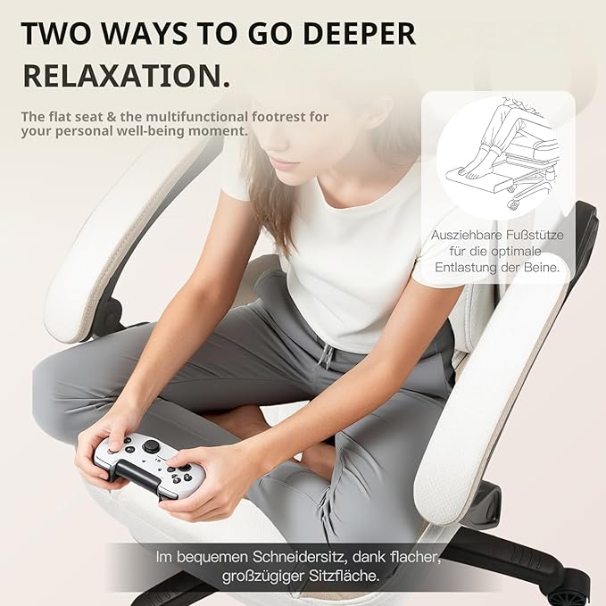 Dowinx Gaming Chair Breathable Fabric Game Chair with Gel Pad and Storage Bag Comfortable Gamer Chair with Pocket Spring CushionErgonomic Computer Chair with FootrestBeige