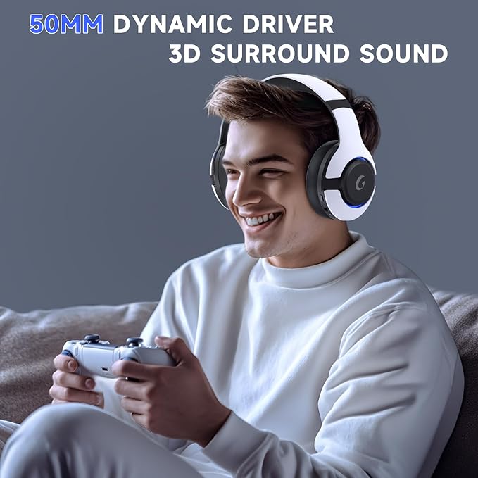 Gtheos Wireless Gaming Headset for ps5 ps4 Elden Ring PC Mac Switch Bluetooth 5.3 Gaming Headphones with Noise Canceling Microphone 45H Battery RGB Light White