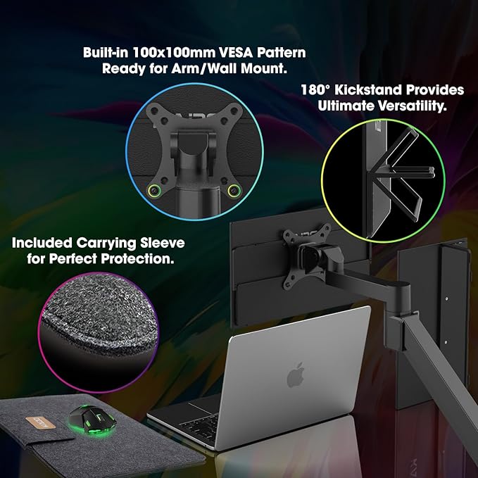 Kado 15.6 FHD Portable Monitor for Laptop 100% sRGB Second Display IPS 1920x1080 HDMI USB-C Laptop Screen Extender Carrying Sleeve 180° Kickstand for PC Mac Dex Tablet Xbox PS4/PS5 Switch