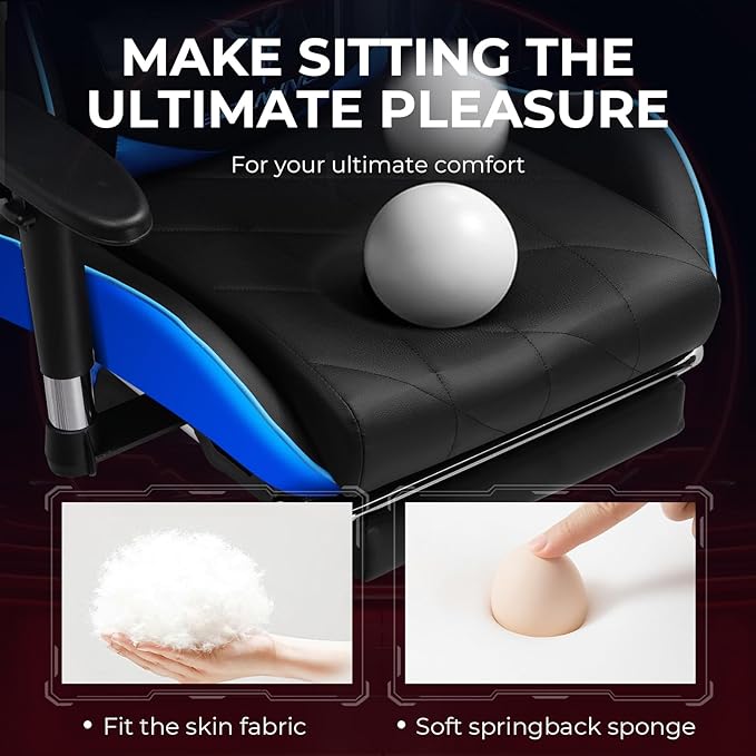 Gaming Chair Big and Tall Video Game Chair with High Back PU Leather Home Office Ergonomic Computer Chair with Footrest Adjustable Height 360° Swivel Wheels for Adults and Teens