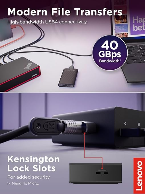 Lenovo ThinkPad USB 4 Smart Dock 5500 w/ 135W Adapter Supports up to 4 Displays 100W Power to Laptop Integrated USB4 Cable Eclipse Black