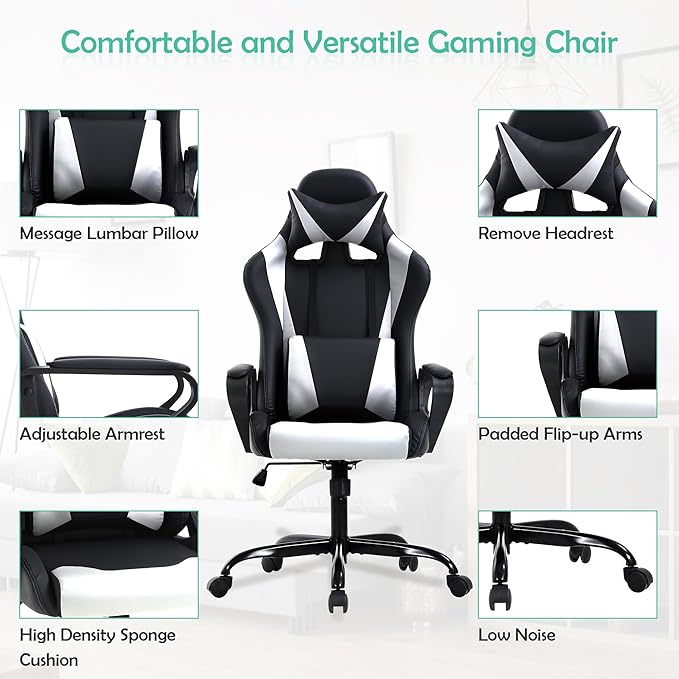 Comfortable Gaming Chairs for Adults Cheap Gamer Chair Swivel Game Chair for Boys Leather Computer Chair with Headrest and Lumbar Support PC Chair Racing Chair