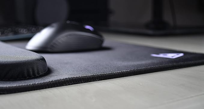 Mouse Pad with Wrist Support - Large (12.6 x 13 inches) Black Cloth Mousepad | Stitched Edges | Non-Slip Rubber Base | Ergonomic Foam Wrist Rest (Large)