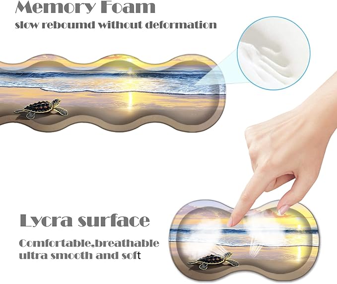 Ergonomic Keyboard Wrist Rest &amp Mouse Pad Wrist Rest SetXL Gaming Desk Mat 31.5x 11.8Non-Slip BaseMemory FoamEasy Typing Pain Relief for Office &amp HomeSea Turtle on Beach Sunset