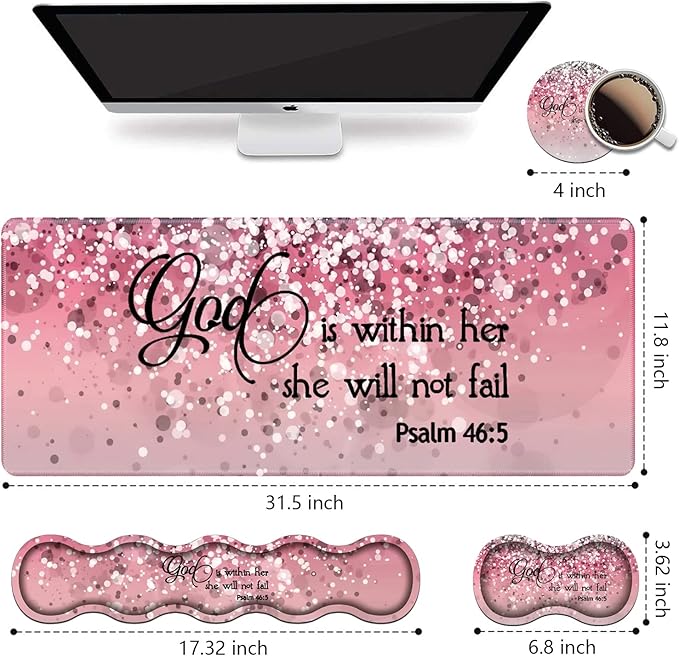 Ergonomic Keyboard Wrist Rest &amp Mouse Pad Wrist Rest SetLarge XXL Gaming Desk Mat 31.5x 11.8Memory Foam Easy Typing Pain ReliefMultifunctional Desk Mat for Office &amp HomeBible Verses Psa