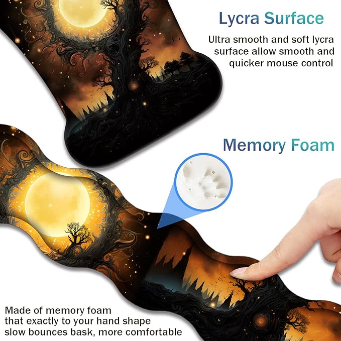 Ergonomic Keyboard Wrist Support Pad and Wrist Support Mouse Pad Anti-Slip with Gel Memory Mouse Pad Set Suitable for Office Use/Home Use - Gothic Moon Sun