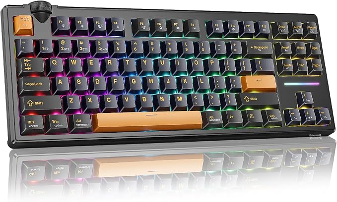 Redragon K716 Wireless Mechanical Keyboard with Knob Gasket Gaming Keyboard in TKL Layout Hot swap Pre-Lubed Switches RGB Backlight for PC/Mac (Black)
