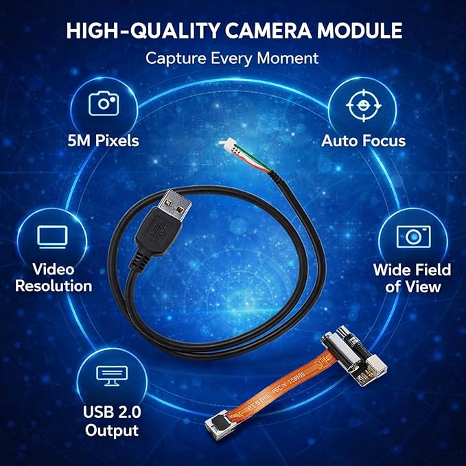 Autofocus Camera Module Mini USB2.0 Webcam Board 5MP HD for Android USB Interface Drive Wide 110° Field of View - OV5693 Photosensitive Chip Strong Compatibility Plug an