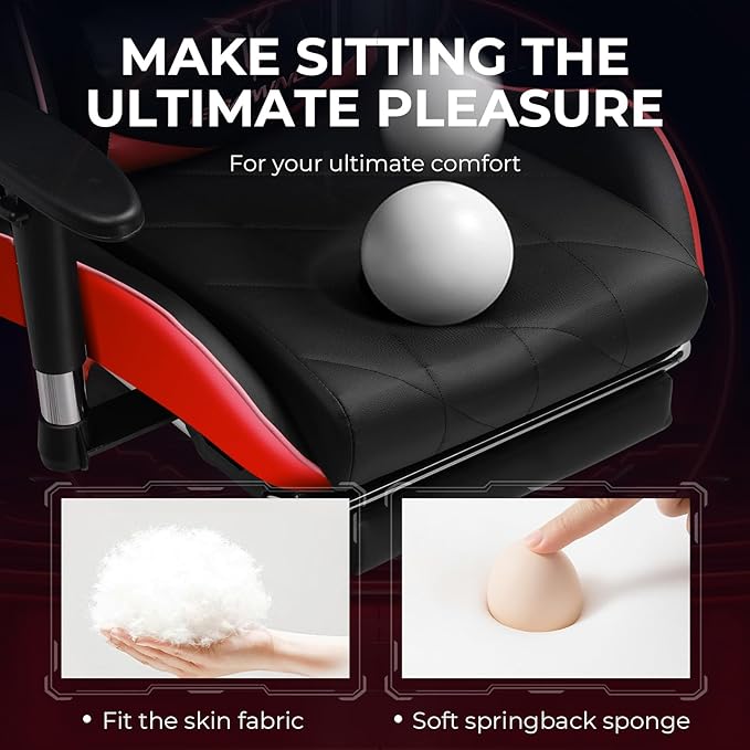 Gaming Chair Big and Tall Video Game Chair with High Back PU Leather Home Office Ergonomic Computer Chair with Footrest Adjustable Height 360° Swivel Wheels for Adults and Teens