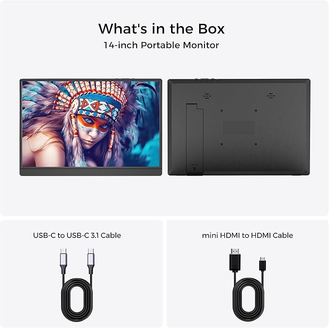 14 Inch Portable Monitor FHD 1920x1200 IPS16:10 Display with Built-in Kickstand USB-C/HDMI Plug and Play Compatible with Laptop PC Mac Mobile PS5 PS4 Xbox Switch