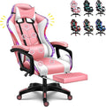 LED Gaming Chair Computer Gaming Chair with Bluetooth Speakers and RGB Lights Full Massager Gamer Chair Swivel Recliner Ergonomic Lumbar Support Video Game Chair for Adults TeensPink