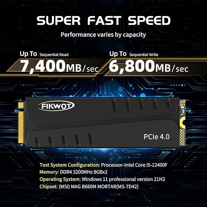FN970 1TB M.2 2280 PCIe Gen4 x4 NVMe 1.4 Internal Solid State Drive with Heatsink - Speeds up to 7400MB/s Configure DRAM Cache Internal SSD