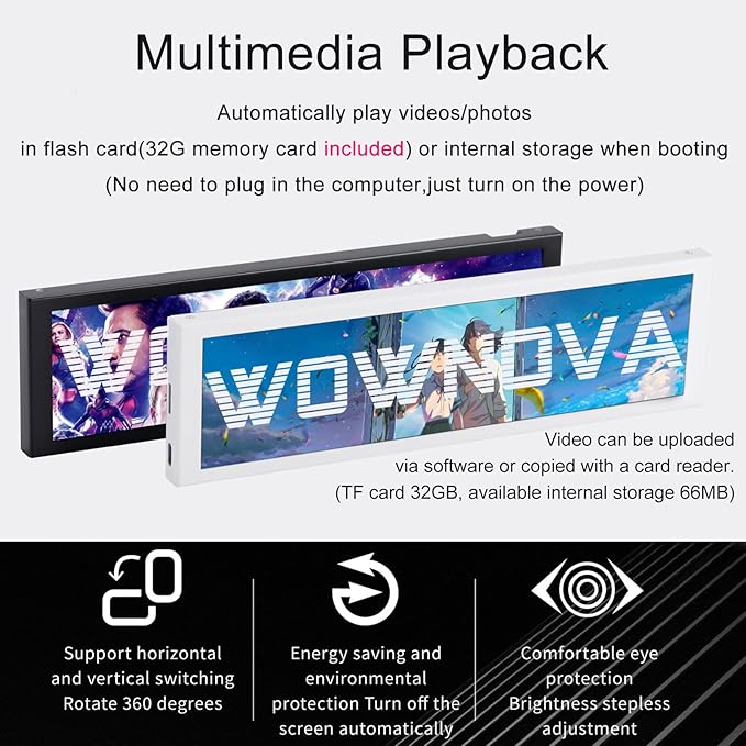 WOWNOVA 8.8 Computer Temp Monitor (Dynamic Theme Supported) 1 Click 1 Cable to Get Started Quickly PC Temperature Display Sensor Panel IPS Mini Secondary Screen CPU RAM HDD Data FPS Monitor (White)