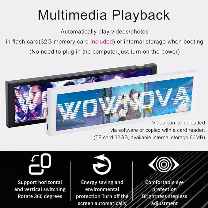 WOWNOVA 8.8 Computer Temp Monitor (Dynamic Theme Supported) 1 Click 1 Cable to Get Started Quickly PC Temperature Display Sensor Panel IPS Mini Secondary Screen CPU RAM HDD Data FPS Monitor (Black)