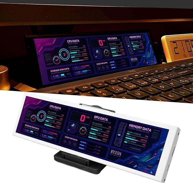 Sanpyl Computer Temp Monitor 8.8 Inch USB C Mini Screen PC Temperature Display CPU GPU SSD Data Monitor PC Sensor Panel for Desktop Gaming (White)