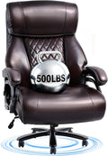 FLEXISPOT 500lbs Big and Tall Office Chair for Heavy People Heavy Duty Computer Chair with Stable Arms Adjustable Lumbar Support Metal Base Desk Chairs for Home Office Gaming Working Leather Brown