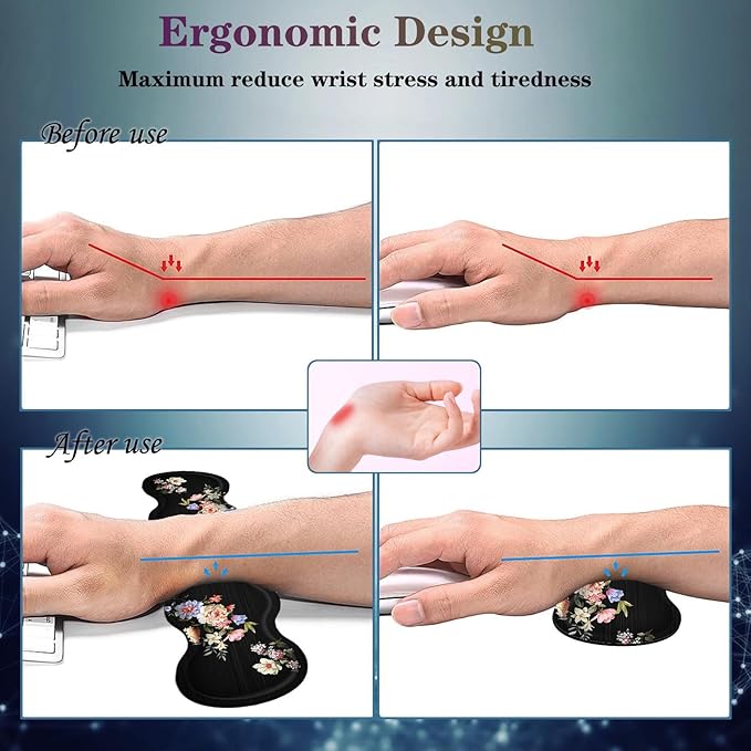 4 in 1 Desk Mat SetMouse Pad with Keyboard Wrist RestWave-Shaped DesignNon-Slip Rubber BaseWaterprooffor HomeOfficeGamingPeony Flower