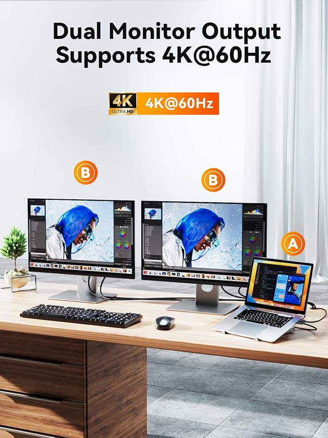 Laptop Docking Station Stand Dual 4K: QUUGE USB C Docking Station Dual Monitor for Laptop 2 HDMI (Windows Single 4K@120Hz) 2 USB3.0 Ports 100W PD RJ45 Ethernet Universal Laptop Stand USB C Dock