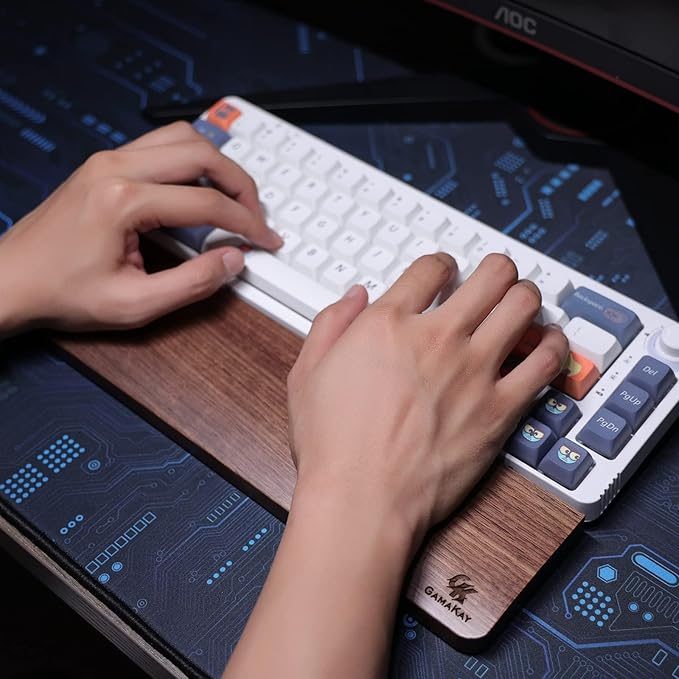 GK GAMAKAY Wooden Wrist Rest Pad 12.8 Compact Ergonomic Walnut Wood Hand Wrist Rest for 60% 75% Mechanical Keyboard Non-Slip Palm Pad for Comfortable Typing and Playing (for 75%)