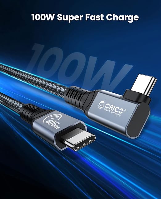 ORICO Cable Compatible with Thunderbolt 4 Right Angle 6.56Ft40Gbps USB C to USB C Cable 100W Charging/Diaply 8K@60Hz Compitable with MacBooks iPad Pro Thunderbolt 4/3 and USB-C Device