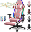 XOOFMASS Gaming Computer Chair Ergonomic Massage Office Chair Desk Chair with Speakers &amp RGB LED Lights High Back PU Leather 180° Racing Chair with Footrest Game Chair for AdultPink