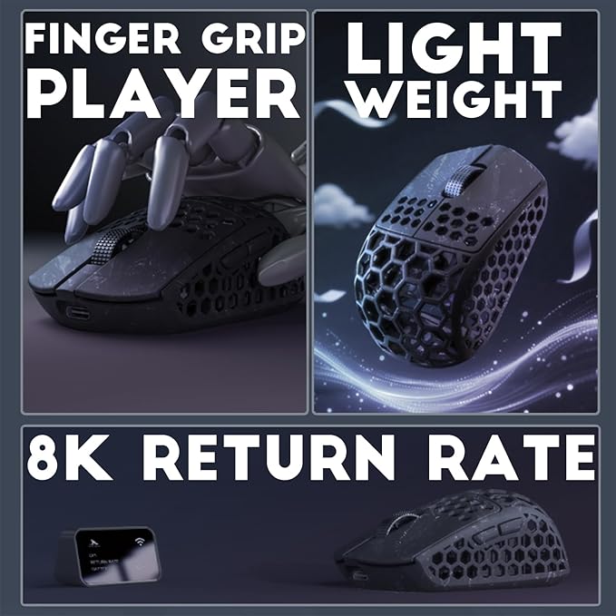 Darmoshark M5Air Mini Fingertip Grasp Gaming Mouse Carbon FiberTri-Mode 8K/Bluetooth Mouse Up to 30000DPIPAW3950 Optical Sensor Lightweight 31g5 programmable ButtonComputer Mouse for LaptopPCMac