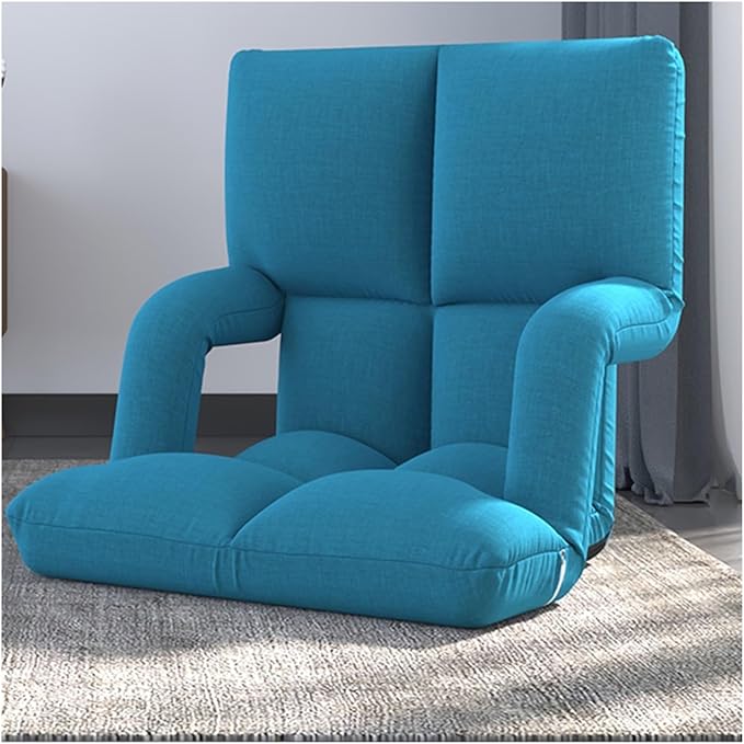 Floor Chair Back Support Folding Sofa Adjustable Positions Padded Lazy Sofa Breathable Floor Gaming Chair for Reading Meditating(Blue)