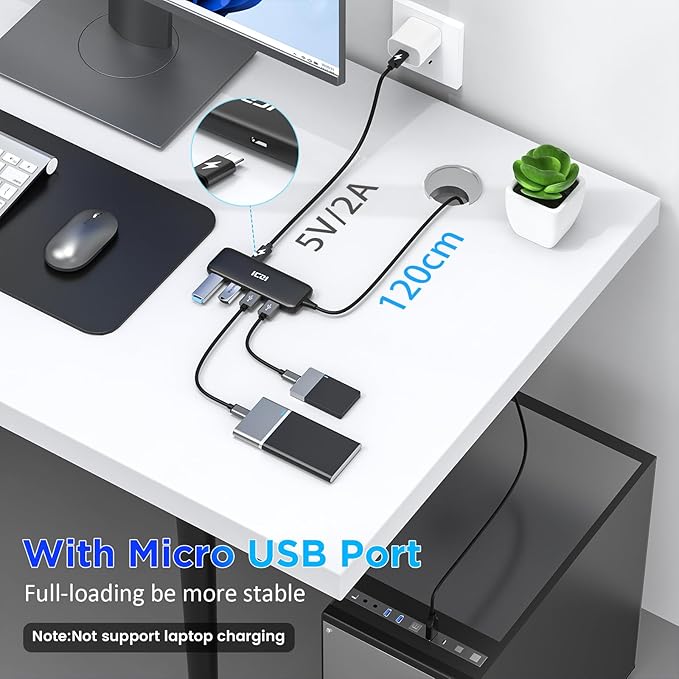 ICZI USB C 3.2 HUB &amp USB 3.0 Hub 4-Port Data USB Hub with 4ft Long Cable USB Splitter Adapter for MacBook Mac mini Surface Pro XPS Laptop PC Flash Drive Mobile HDD