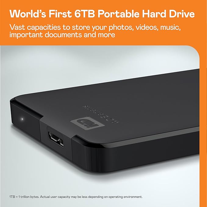 Western Digital WD 1TB Elements Portable External Hard Drive for Windows USB 3.2 Gen 1/USB 3.0 for PC &amp Mac Plug and Play Ready - WDBUZG0010BBK-WESN
