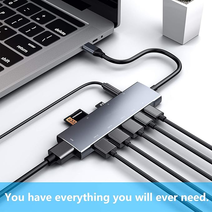 USB C HUB for iPad Pro 9-in-1 Adapter iPad Pro M4 M2 M1 13 12.9 11 inch iPad Air 5 4 Docking Station with 4K HDMI USB-C PD SD/TF Card Reader USB 3.0 3.5mm Headphone Jack Type C Data iPad mini 6