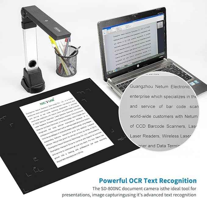 NetumScan Book &amp Document Camera Multi-Language OCR and English Article Recognition by AI Technology Real-time Projection Video Recording Foldable &amp Portable Capture Windows/MAC/Linux- N