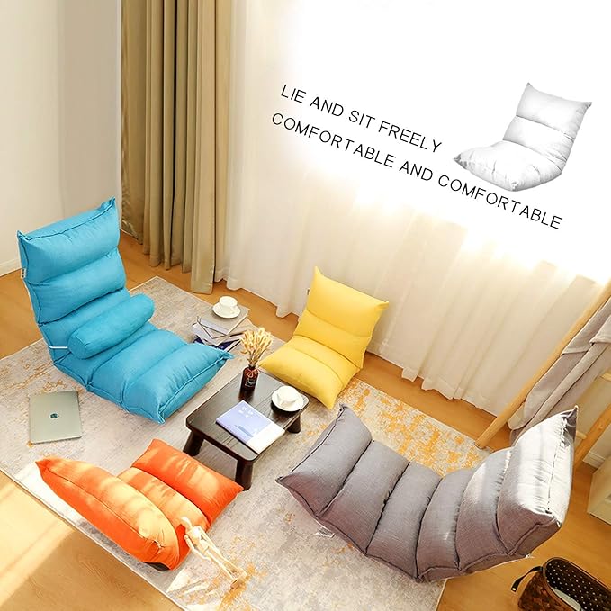 TOY Lazy Sofa Bed Computer Chair Back Lazy Single Small Sofa Folding Japanese Dormitory Bay Window Floor Sofa Single Sofa ChairFloor ChairLazy Sofa Multi-Level Adjustment Bedroom SingleBlue