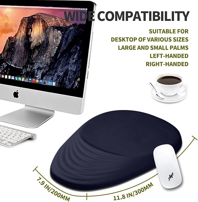 Hokafenle Ergonomic Mouse Pad Wrist Support Terraced Slope Carpal Tunnel Wrist Pad for Mouse with Unibody Memory Foam Wrist Rest Pain Relief Mousepad (Dark Blue 11.8x7.9 in)