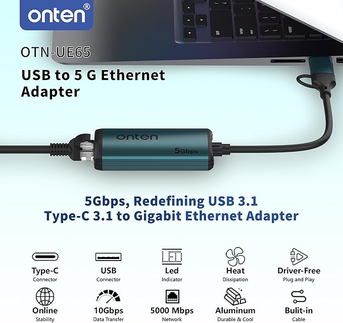 USB-C to Ethernet Adapter - 5Gbps High-SpeedUSB-A to RJ45 5000Mbps Ethernet LAN Network Adapter Thunderbolt 4/3 Compatible for iPhone 15 Pro/Max MacBook Pro/Air 2023 iPad ProiMac and More（5G